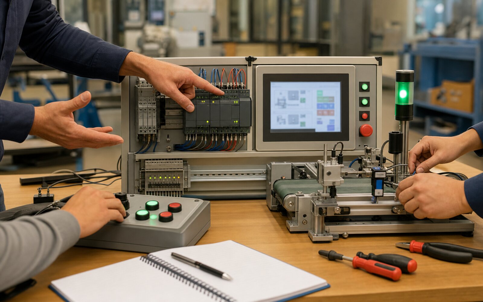 Capacitación técnica con entrenador PLC